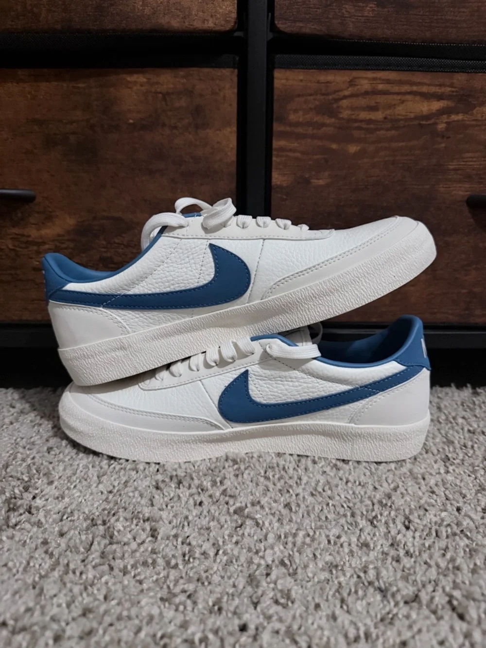 Nike Men’s White Sneakers with Blue Swoosh